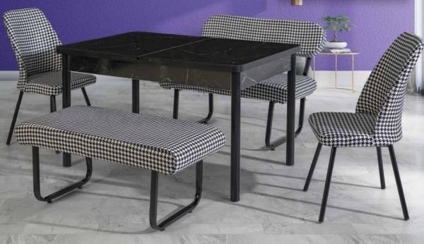 299 Metal Ayaklı Siyah Mermer Banklı Mutfak Masa Takımı
