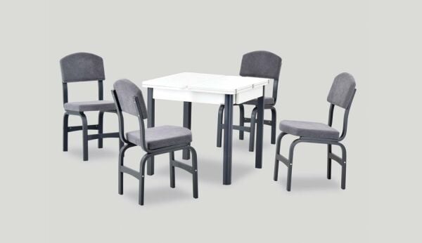 Teşhir Fırat Masa Ege Sandalye Mutfak Masası Takımı - 80x80 cm Gri-Beyaz