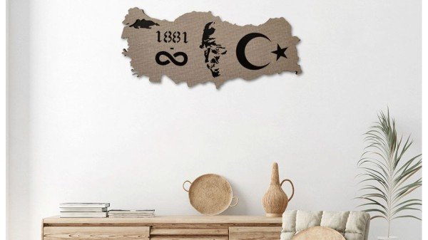 Dekoratif Modern Türkiye Haritası Atatürk Silüeti Duvar Panosu V1