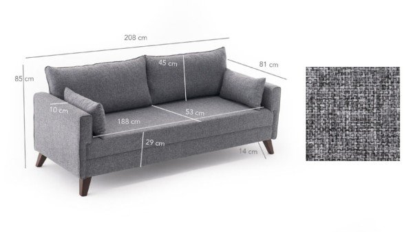 Bella Soft Yataklı Üçlü Koltuk Gri