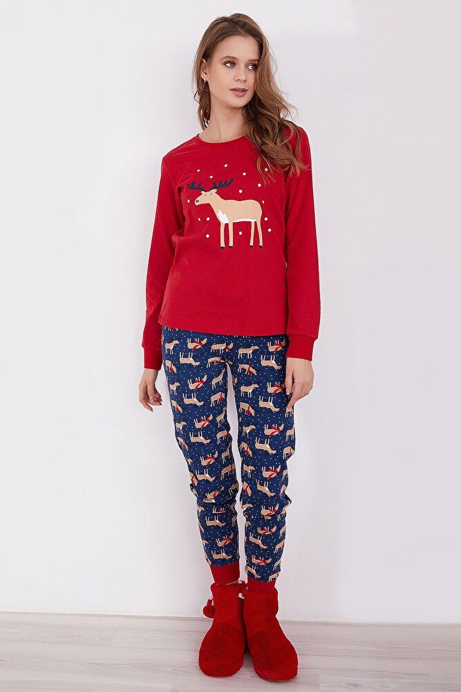 RolyPoly Deer Kırmızı Kadın Uzun Kol Pijama Takım RP2921