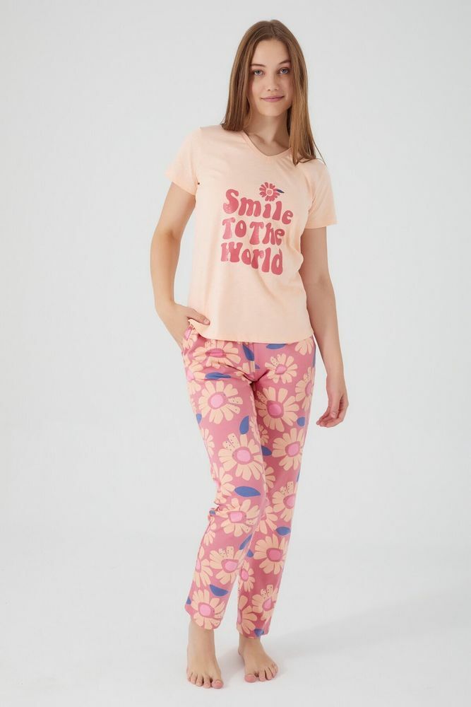Arnetta Smile To The World Pembe Kadın Kısa Kol Pijama Takım AR2445