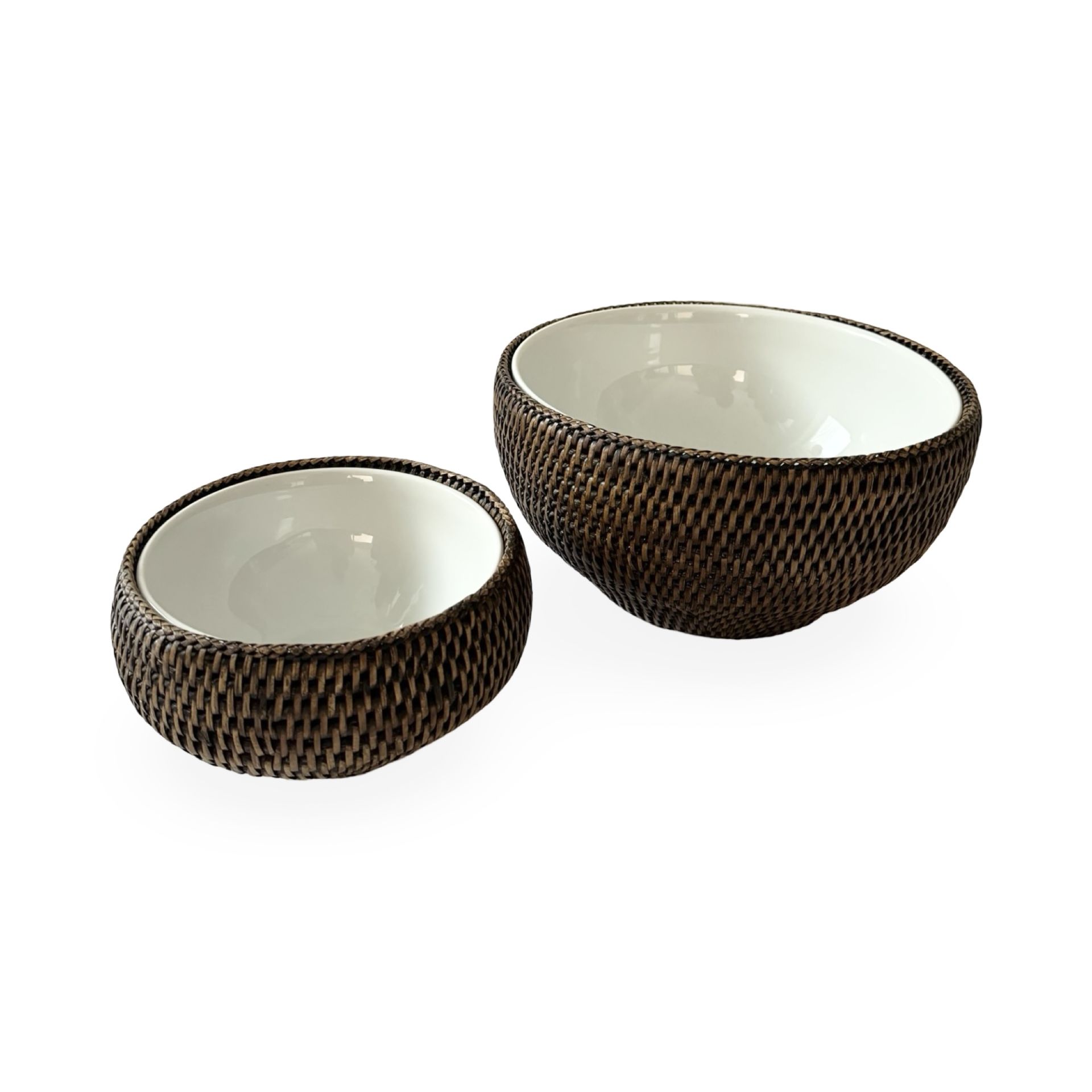 Dark Brown Large Porcelain Rattan Salad Bowl