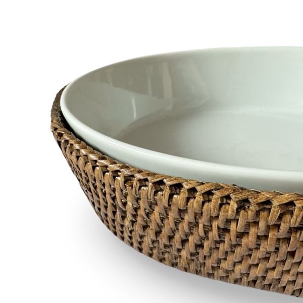 Honey Brown Ellipse Porcelain Rattan Baker