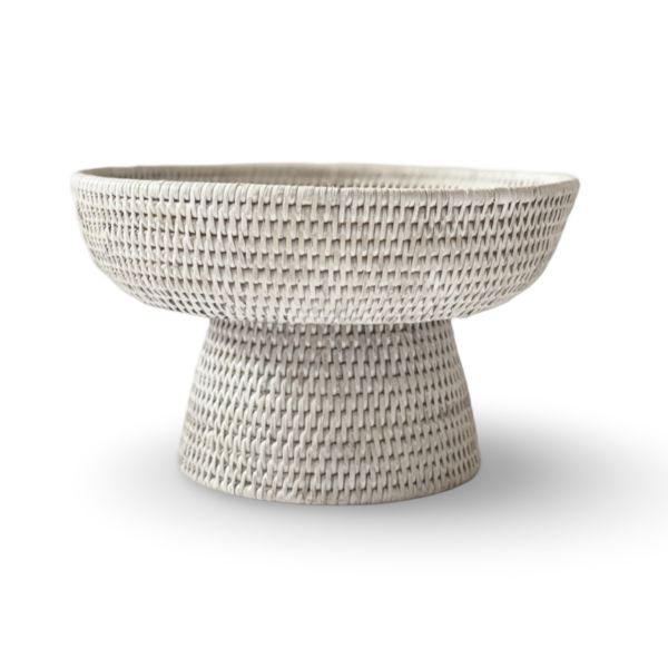 White Wash Minimal Rattan Fruit Bowl