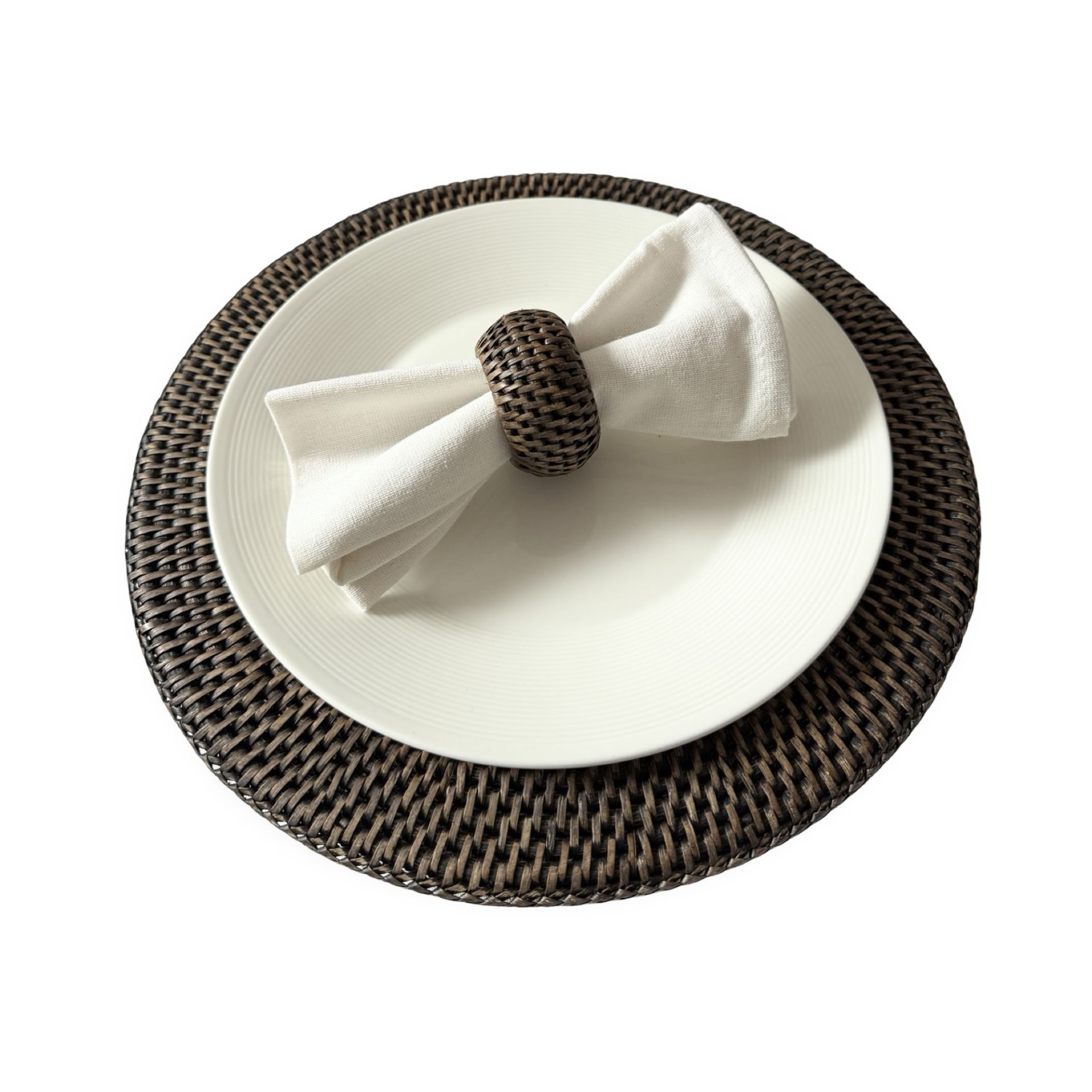 Dark Brown Chunky Rattan Napkin Ring (Set of 4)