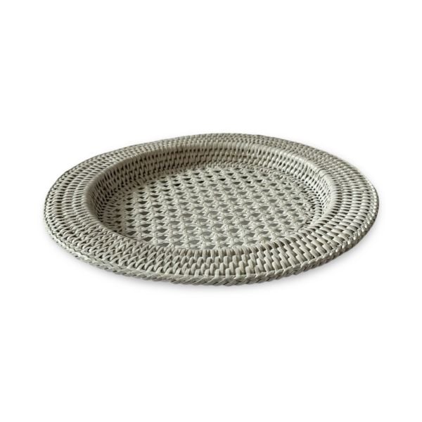 White Wash Vintage Round Rattan Placemat