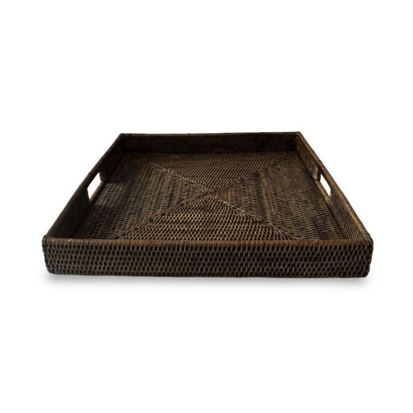 Dark Brown Square Rattan Serving Tray