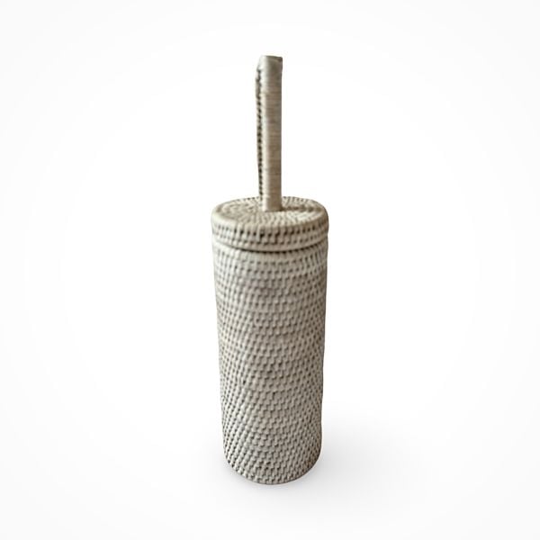 White Wash Rattan Toilet Brush with Stainless Steel Insert