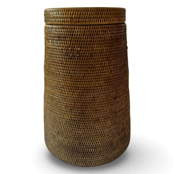 Honey Brown Rattan Laundry Basket with Lid