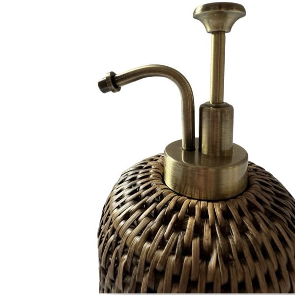 Mid Brown Large Rattan Soap and Lotion Dispenser with Glass Bottle and Stainless Steel Pump