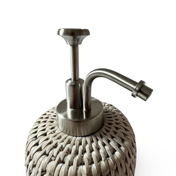 White Wash Small Rattan Soap and Lotion Dispenser with Glass Bottle and Stainless Steel Pump