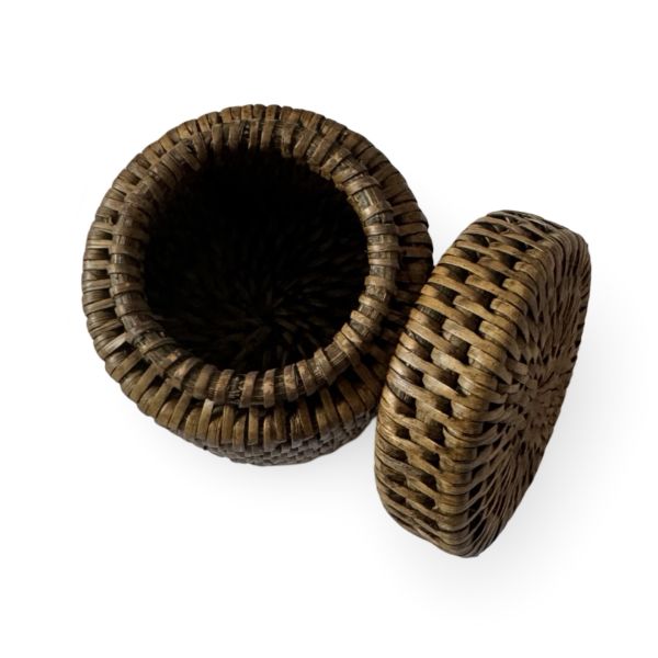 Mid Brown Rattan Cotton Buds Holder with Lid