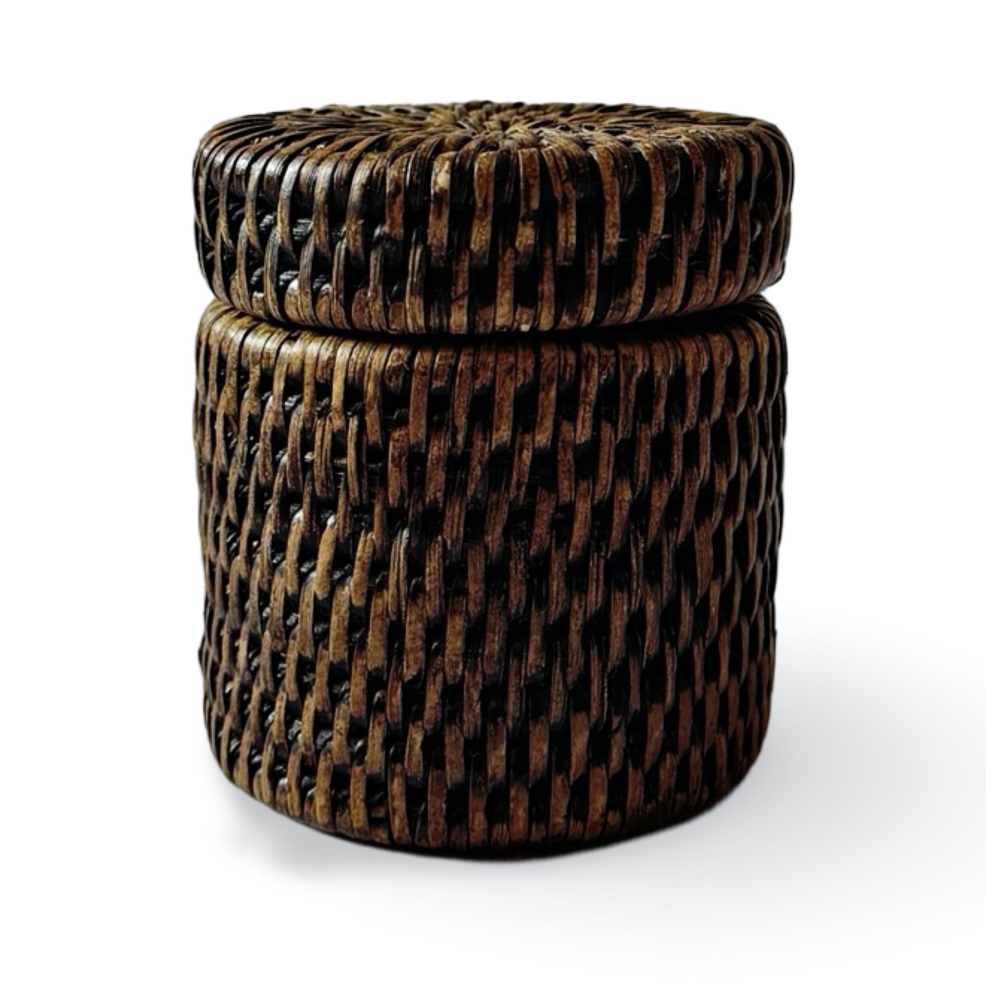 Dark Brown Rattan Cotton Buds Holder with Lid