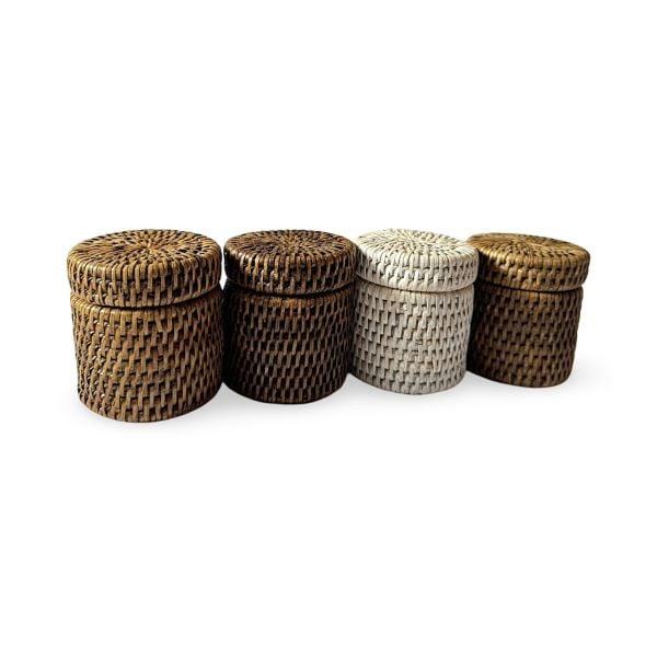 Honey Brown Rattan Cotton Buds Holder with Lid