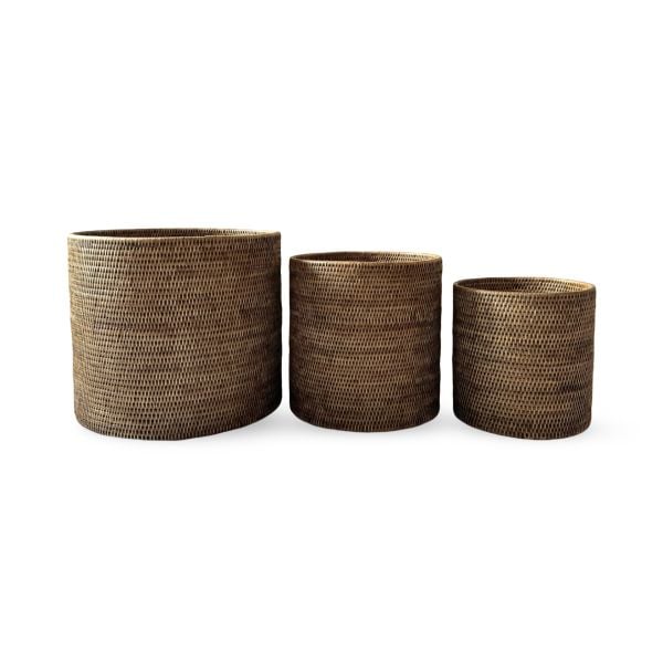 Mid Brown Medium Rattan Planter with Waterproof Base