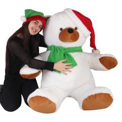 Şapkalı Noel Beyaz Ayı Peluş 120 cm