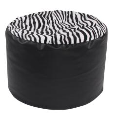 Zebra Desenli Deri Puf Siyah Wellsoft-İmperteks 40cm Çap:55