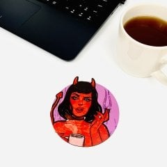 Devil Girl Ahşap Bardak Altlığı