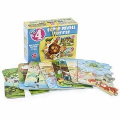 1481 DıyToy Süper Renkli 4'lü Puzzle - Hayvanlar / 8+12+16+24 Parça Puzzle