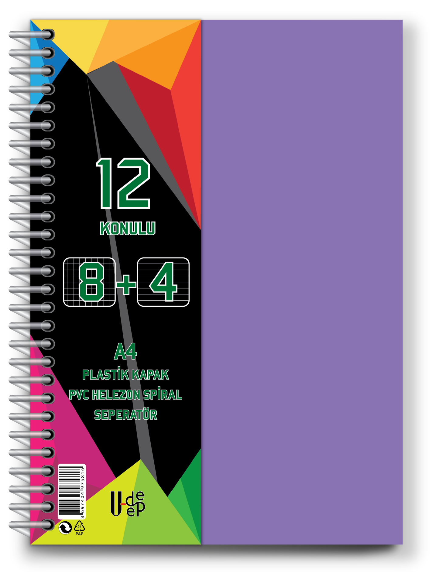 U-Deep 8+4 Sp Pp Kapak Ayraçlı Defter