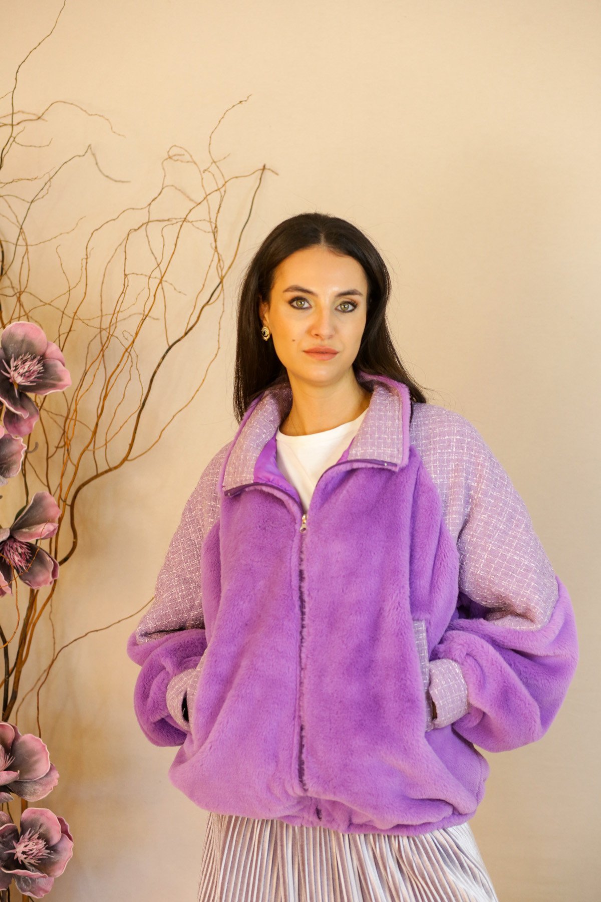 Mor Peluş Bomber Ceket 36 - Mor