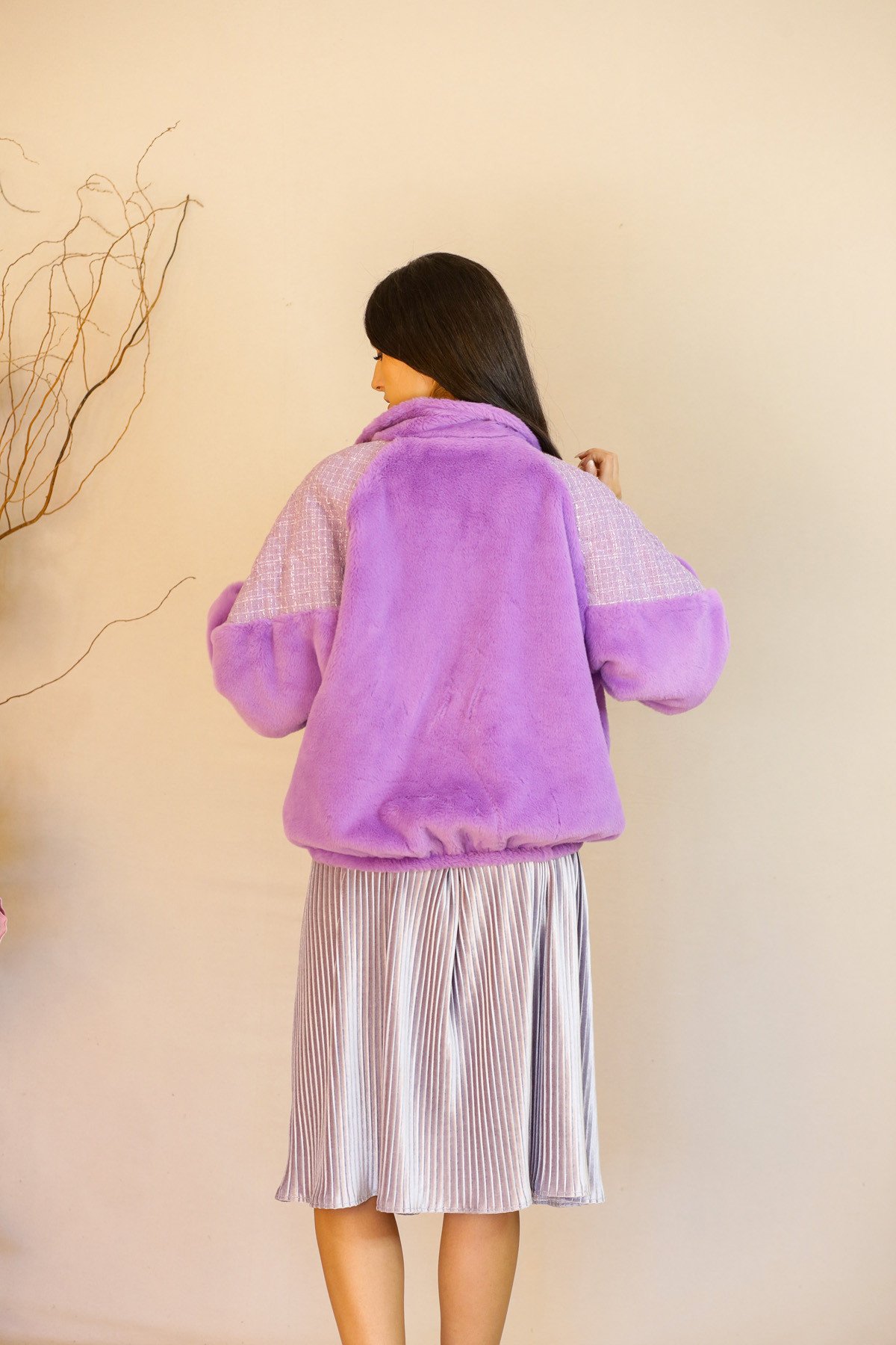 Mor Peluş Bomber Ceket 36 - Mor