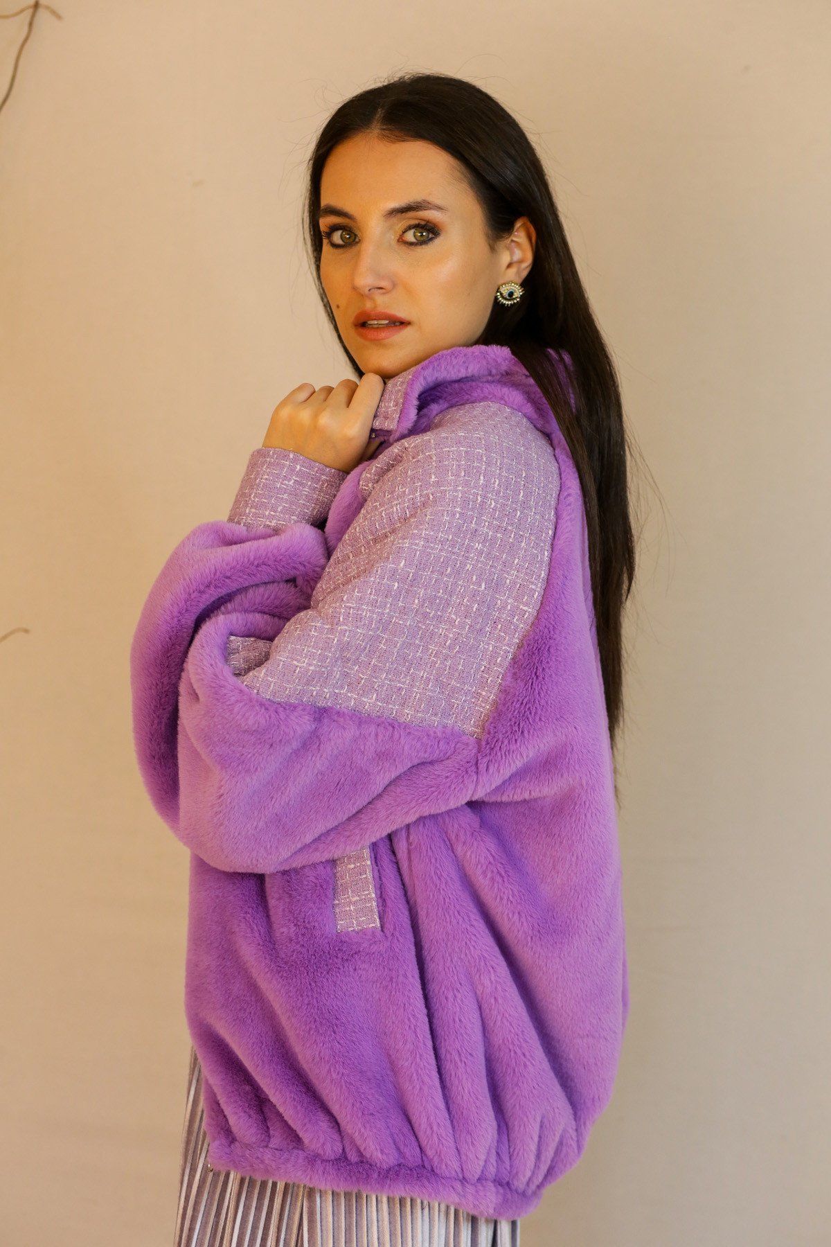 Mor Peluş Bomber Ceket 36 - Mor