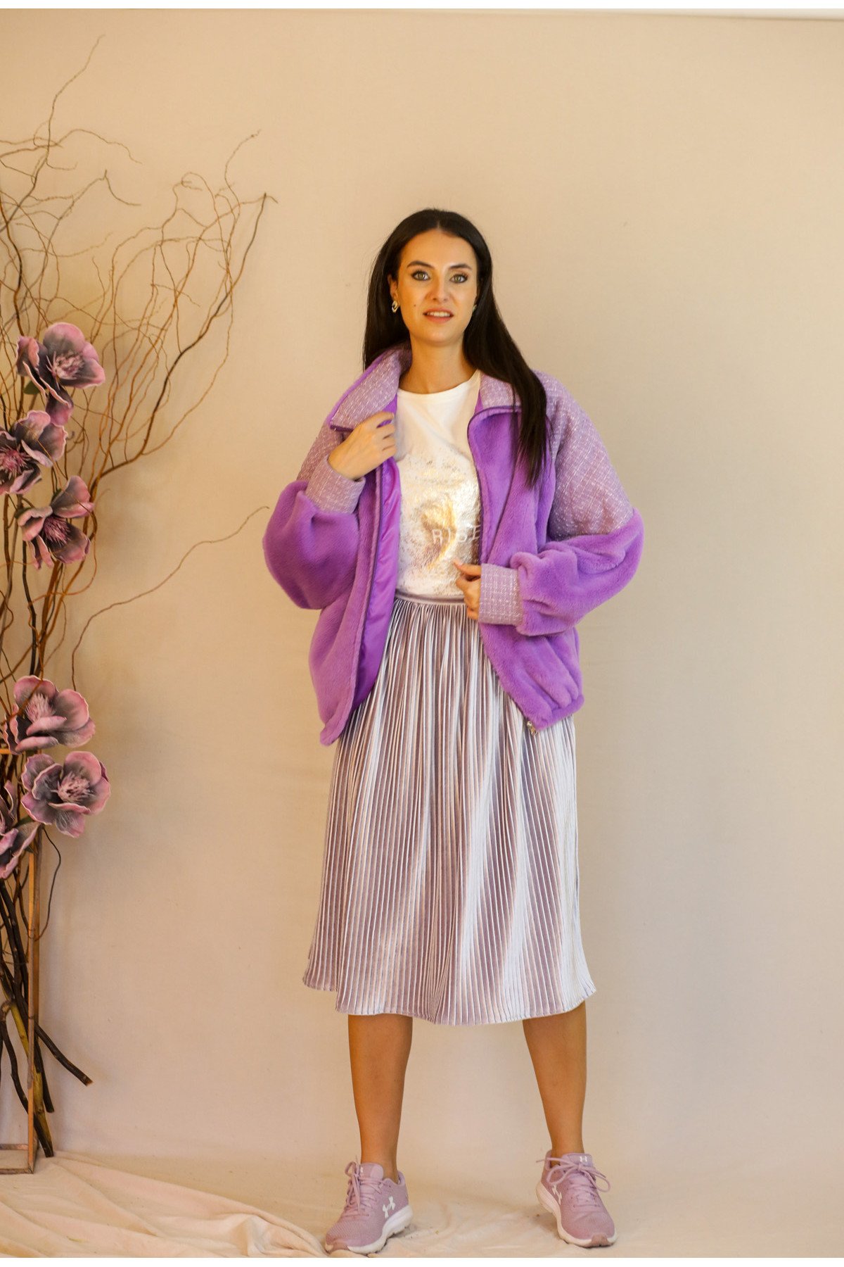 Mor Peluş Bomber Ceket 36 - Mor