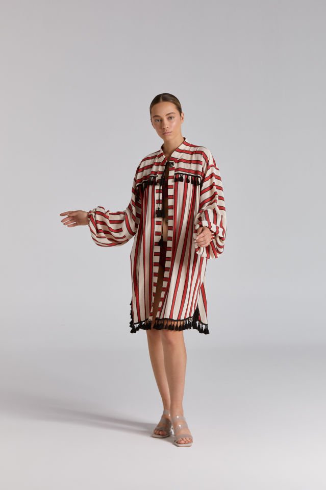 Çizgili Püskül Detaylı Kimono