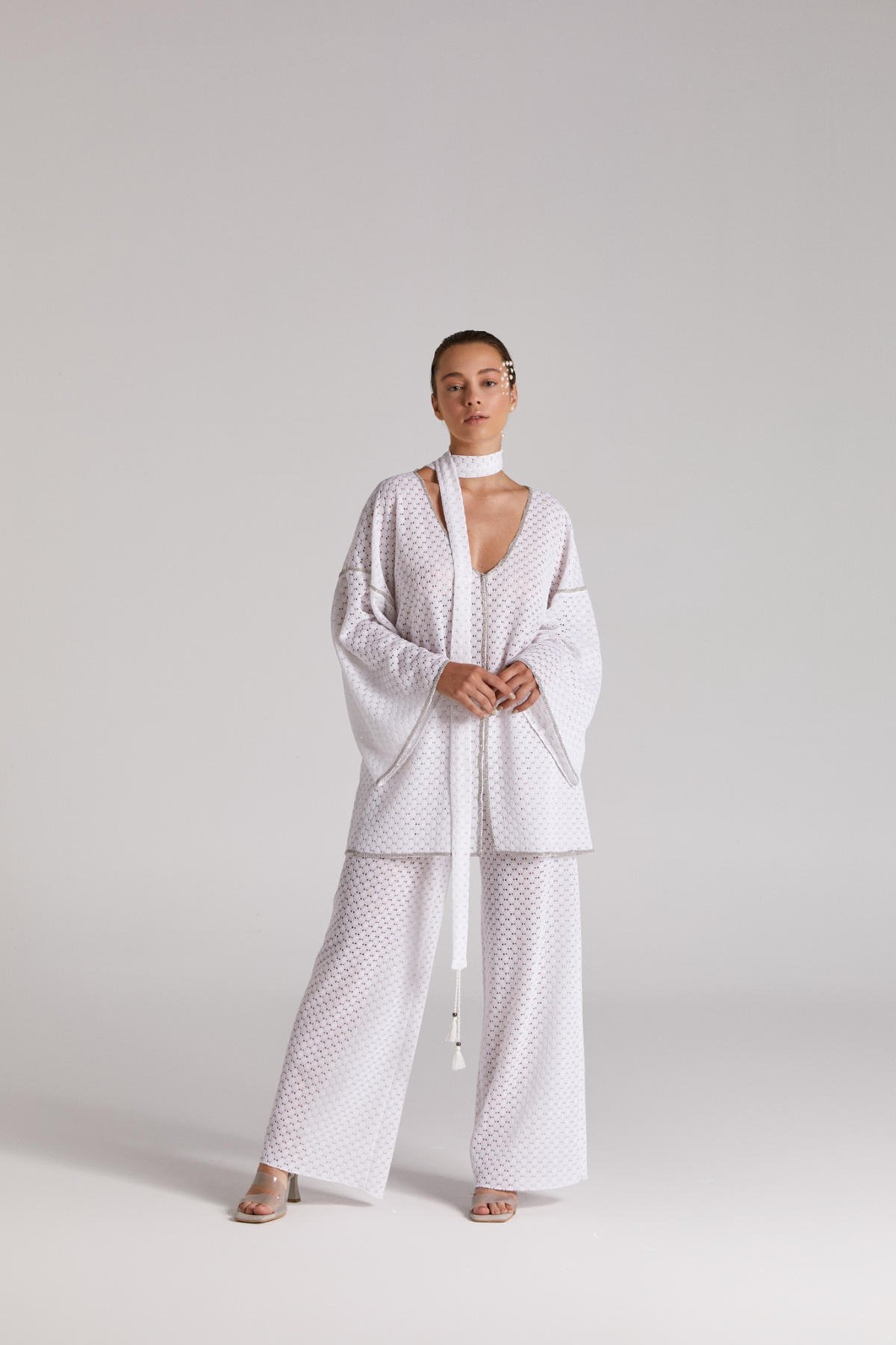 Nova,Beyaz Kimono Pantolon Takım