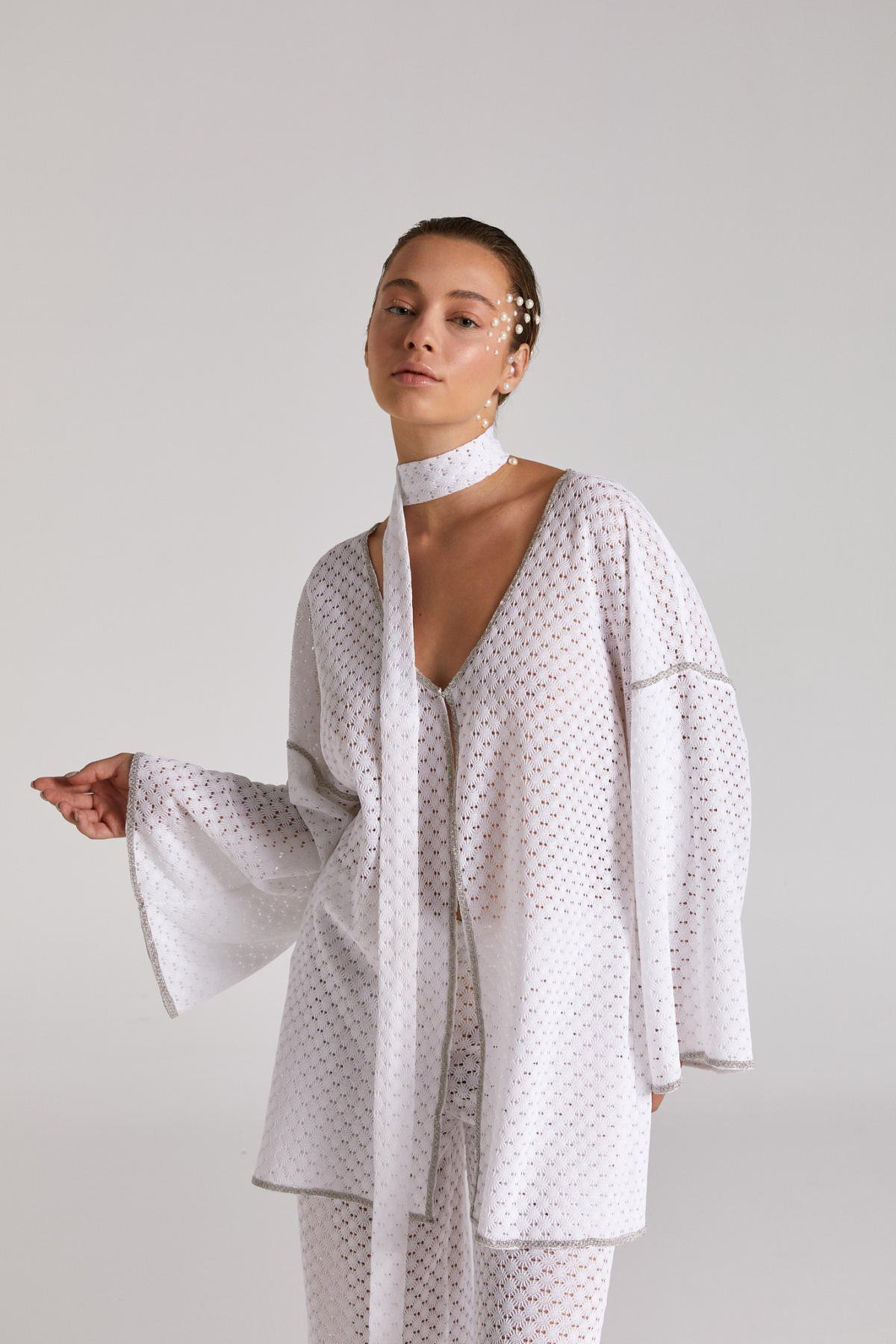 Nova,Beyaz Kimono Pantolon Takım