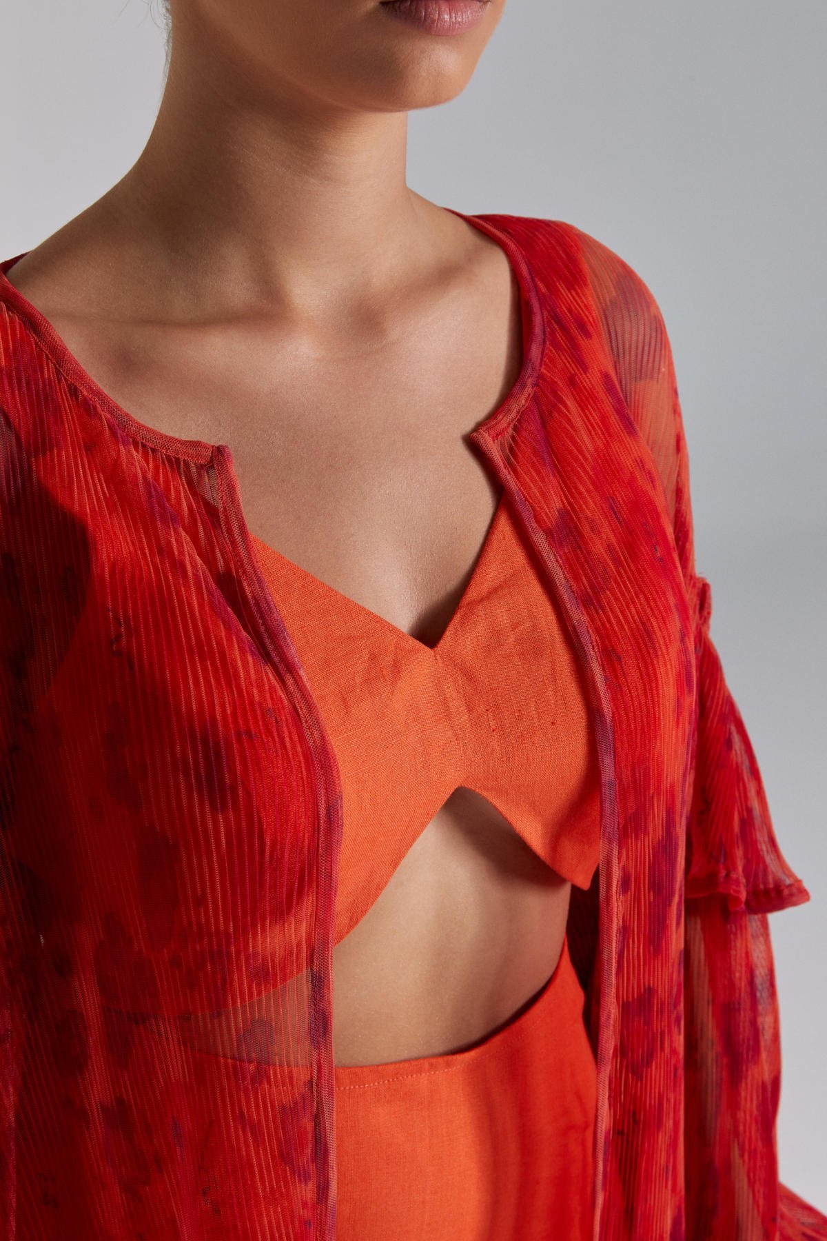 Elly, Turuncu Kimono Etek Crop Takım