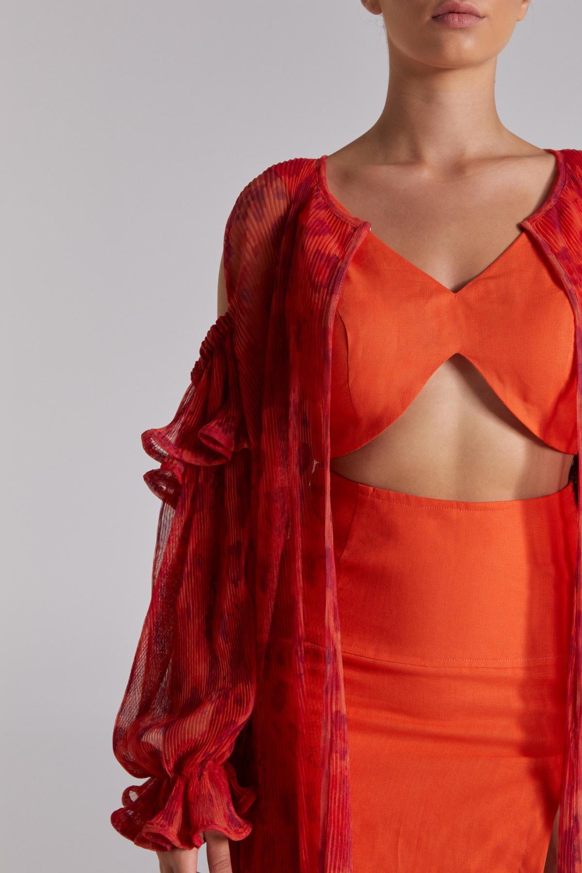 Elly, Turuncu Kimono Etek Crop Takım