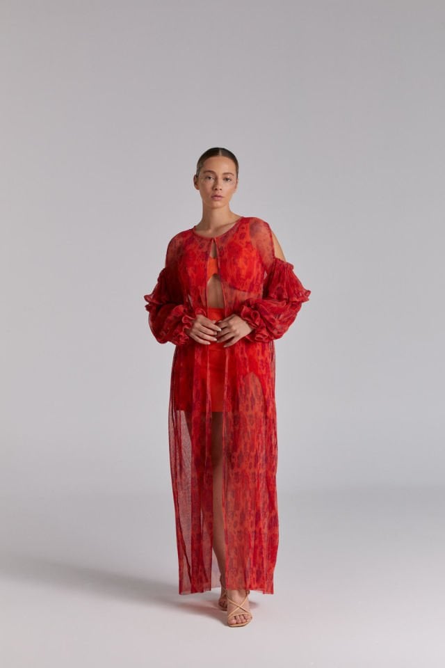 Elly, Turuncu Kimono Etek Crop Takım