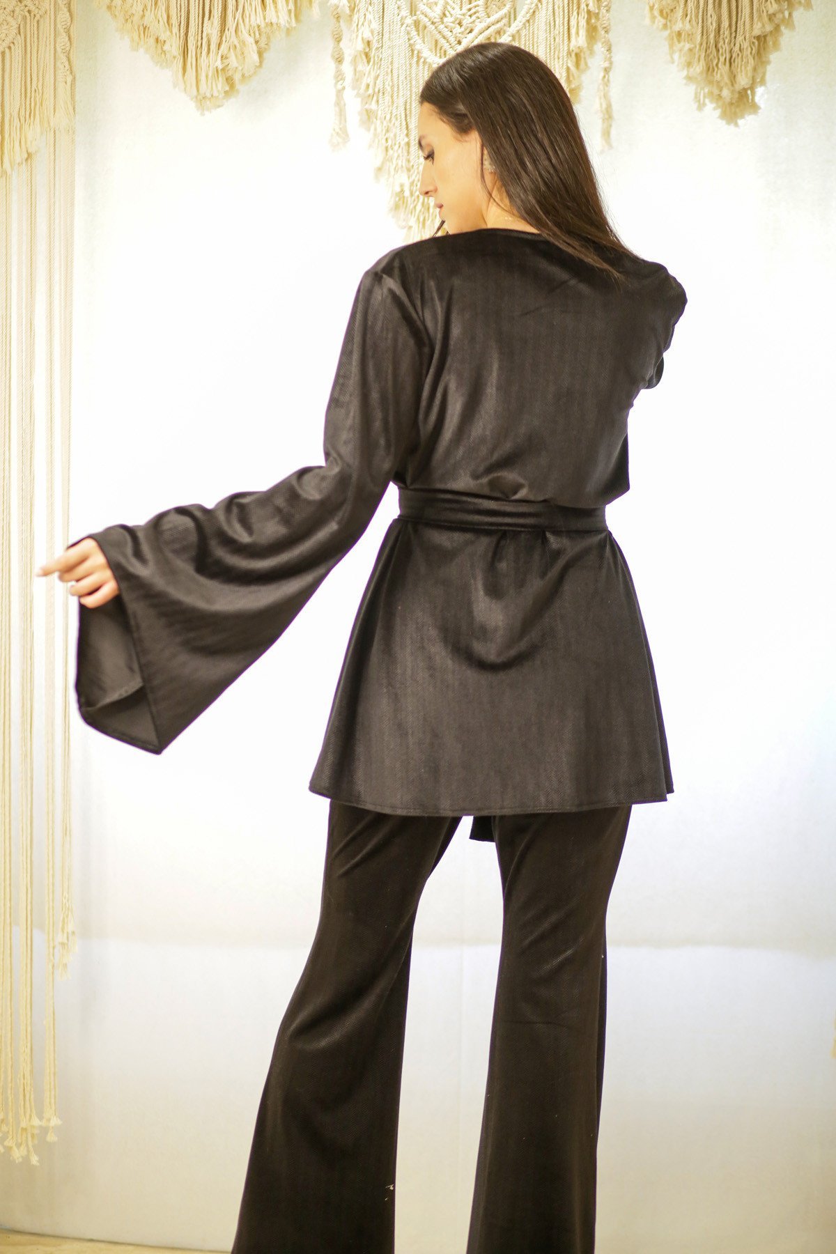Balık Sırtı Desenli Kimono Pantolon Takım