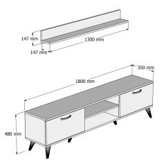 Mega 180 lik L Raflı Tv Ünitesi Çam-Beyaz  - TVU0103