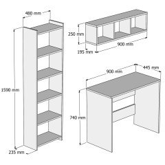 Çalışma Masası Raflı Kitaplıklı Çam - CLM0302