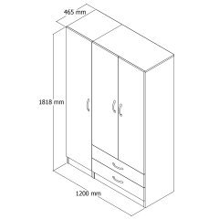 3 Kapılı İki Çekmeceli Geniş Gardrop Çam - GRD0502