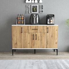 Tanmob MDL0303 Alt Çok Amaçlı Dolap 4 Kapaklı Çekmeceli Mutfak Dolabı Beyaz Çam