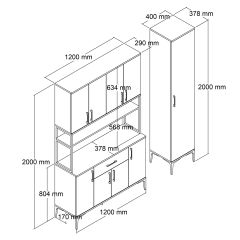 Tanmob MDL0502 Alt Üst Tek Kapılı Çok Amaçlı Dolap 8 Kapaklı Çekmeceli Raflı Çam