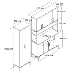 Tanmob MDL0603 Alt Üst Çift Kapılı Çok Amaçlı Dolap 8 Kapaklı Çekmeceli Raflı Beyaz Çam