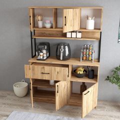 Tanmob MTD0201 İnci 128 cm Kapaklı Çekmeceli Raflı Mutfak Dolabı Çam