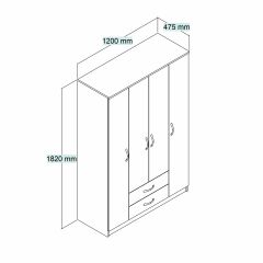 Nisa 4 Kapılı 2 Çekmeceli 10 Raflı Geniş Gardrop Çam - GRD1002
