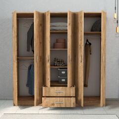 Nisa 6 Kapılı 2 Çekmeceli 7 Raflı Geniş Gardrop Çam - GRD1102