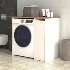 Atlas Çekmeceli Raflı Çamaşır Makinası Dolabı Çam Beyaz - BDL0503