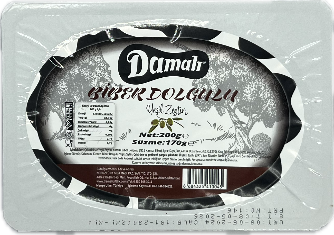 Biberli Yeşil Zeytin 200 gr