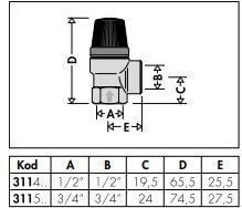 1/2'' 2,5 Bar Emniyet Ventili - Tahliye Vanası - CALEFFI - 312425