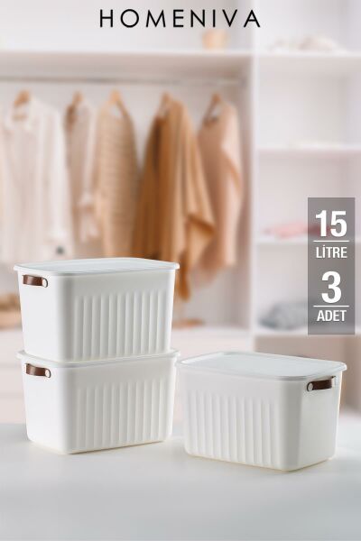 HOMENIVA 3 Adet Storage Box Mix 15 Lt Çok Amaçlı Düzenleyici Kapaklı Kutu, Dekoratif Saklama Kutusu Renkli
