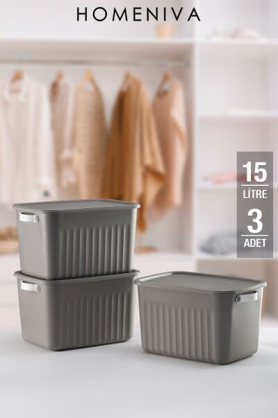 HOMENIVA 3 Adet Storage Box Mix 15 Lt Çok Amaçlı Düzenleyici Kapaklı Kutu, Dekoratif Saklama Kutusu Renkli